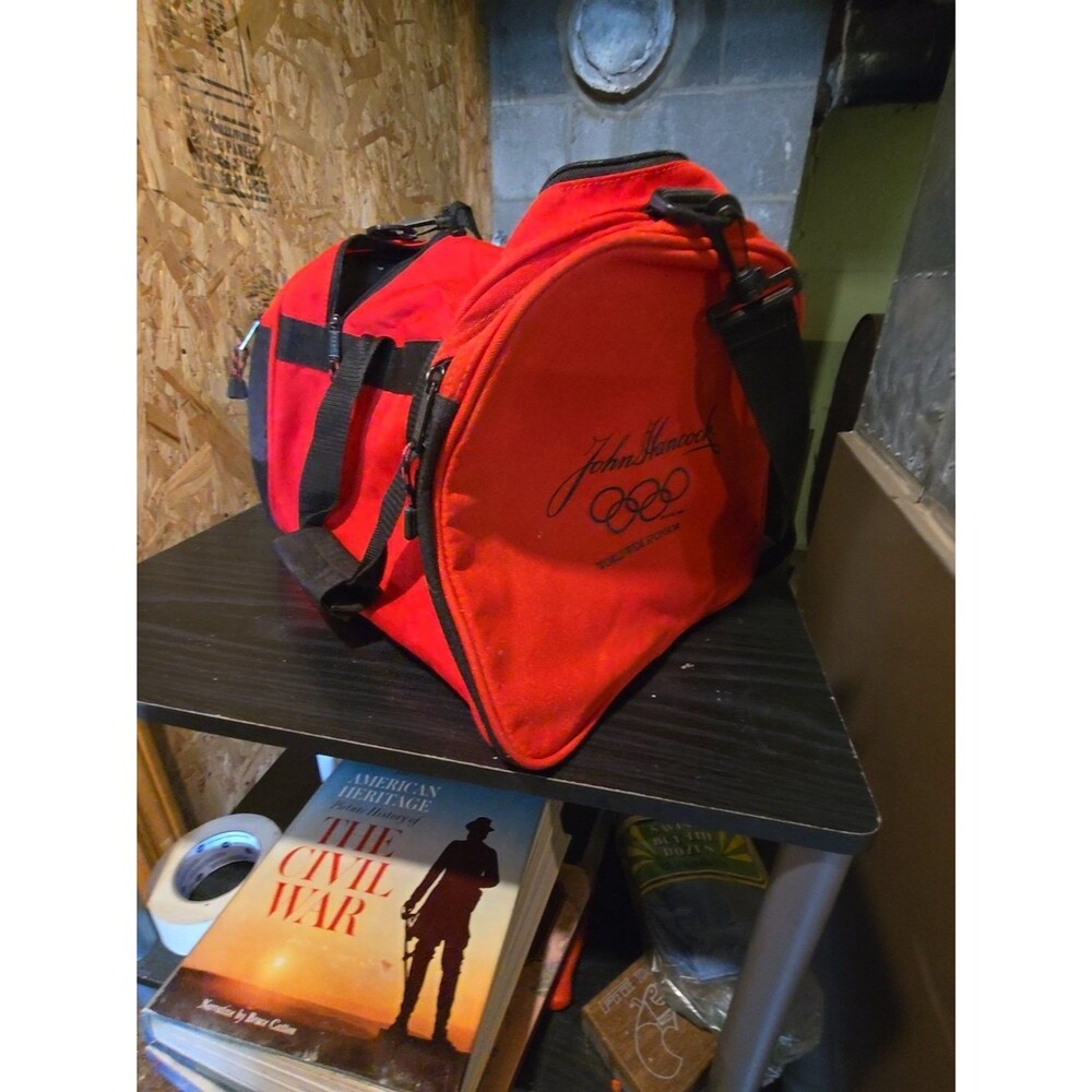 Vintage John Hancock Olympic Games Worldwide Sponsor Duffle Gym Bag Red Leeds